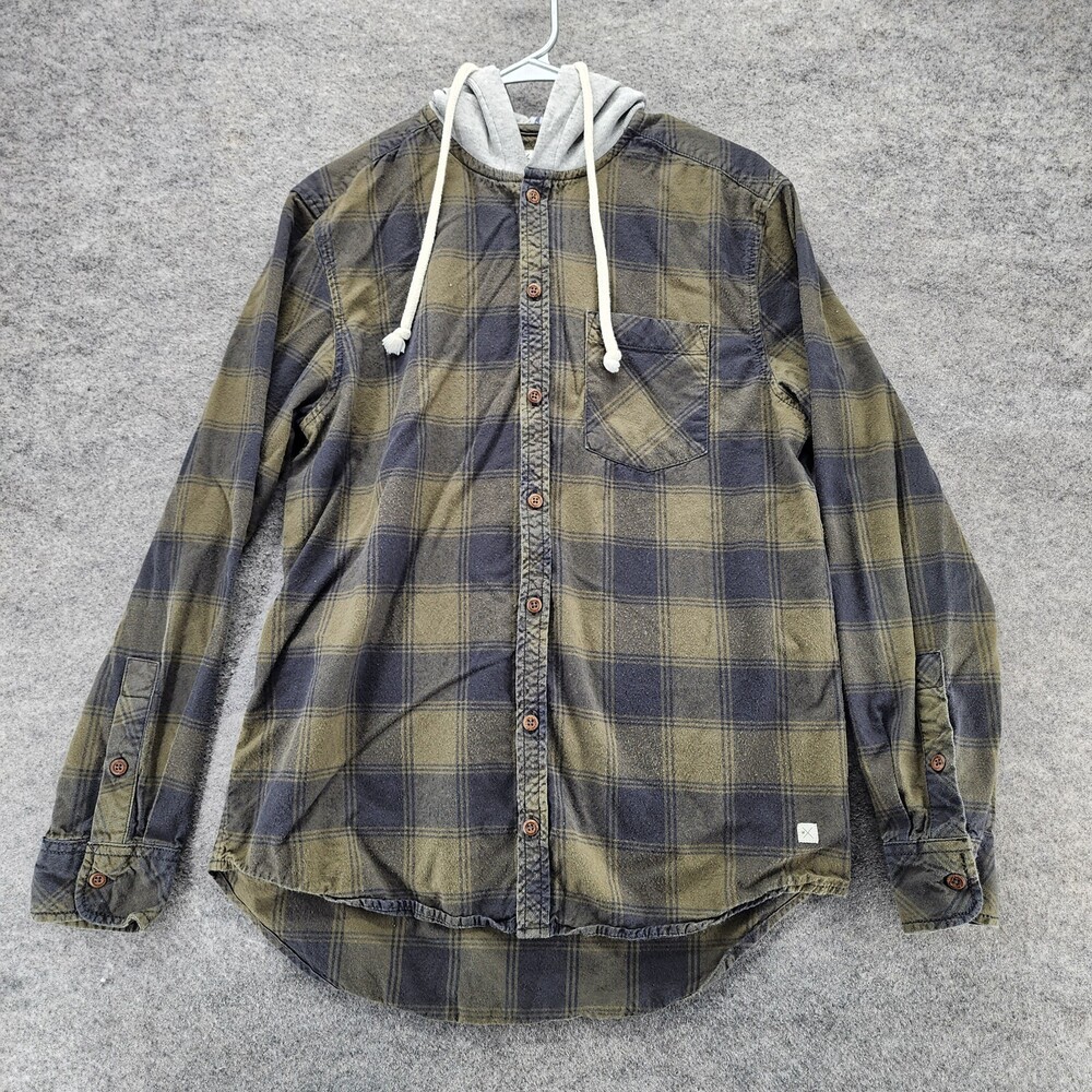 Buckle Depart West Hoodie Mens Medium Button Up Green Plaid Flannel